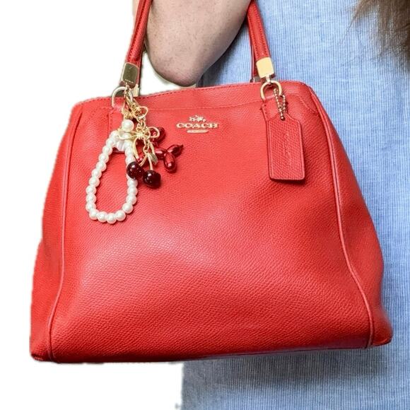 Coach Minetta Satchel: Light, Classic, Crossbody Strap, Cherry Red, Crossgrain - Picture 1 of 13